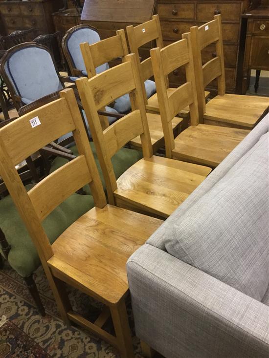 6 solid back light oak chairs